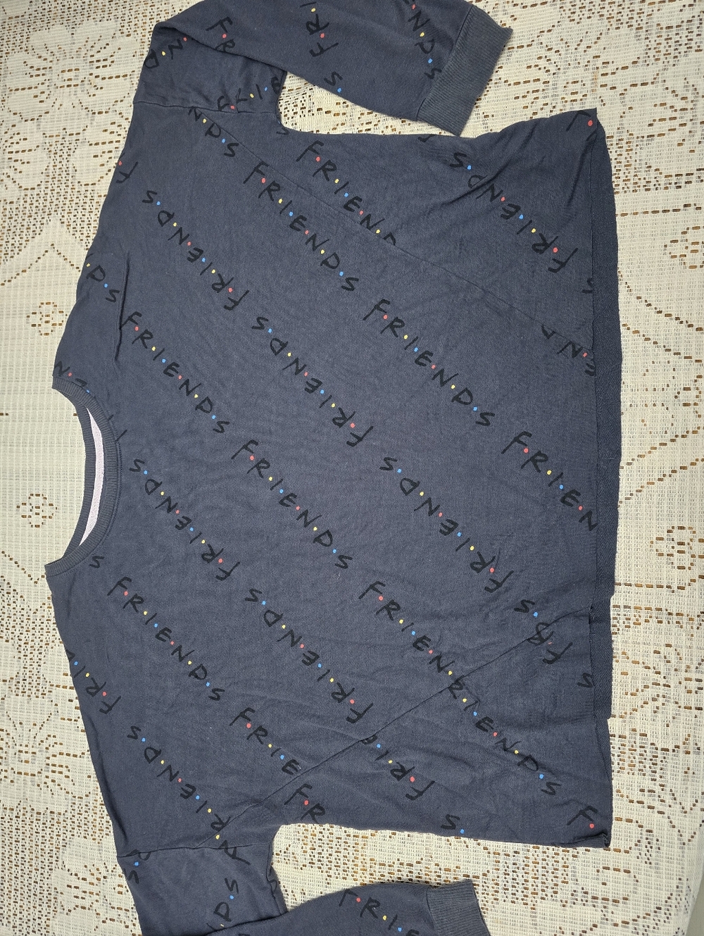 FRIENDS Navy Blue Logo Print Pjs Shirt with Multicolor Dot Accents